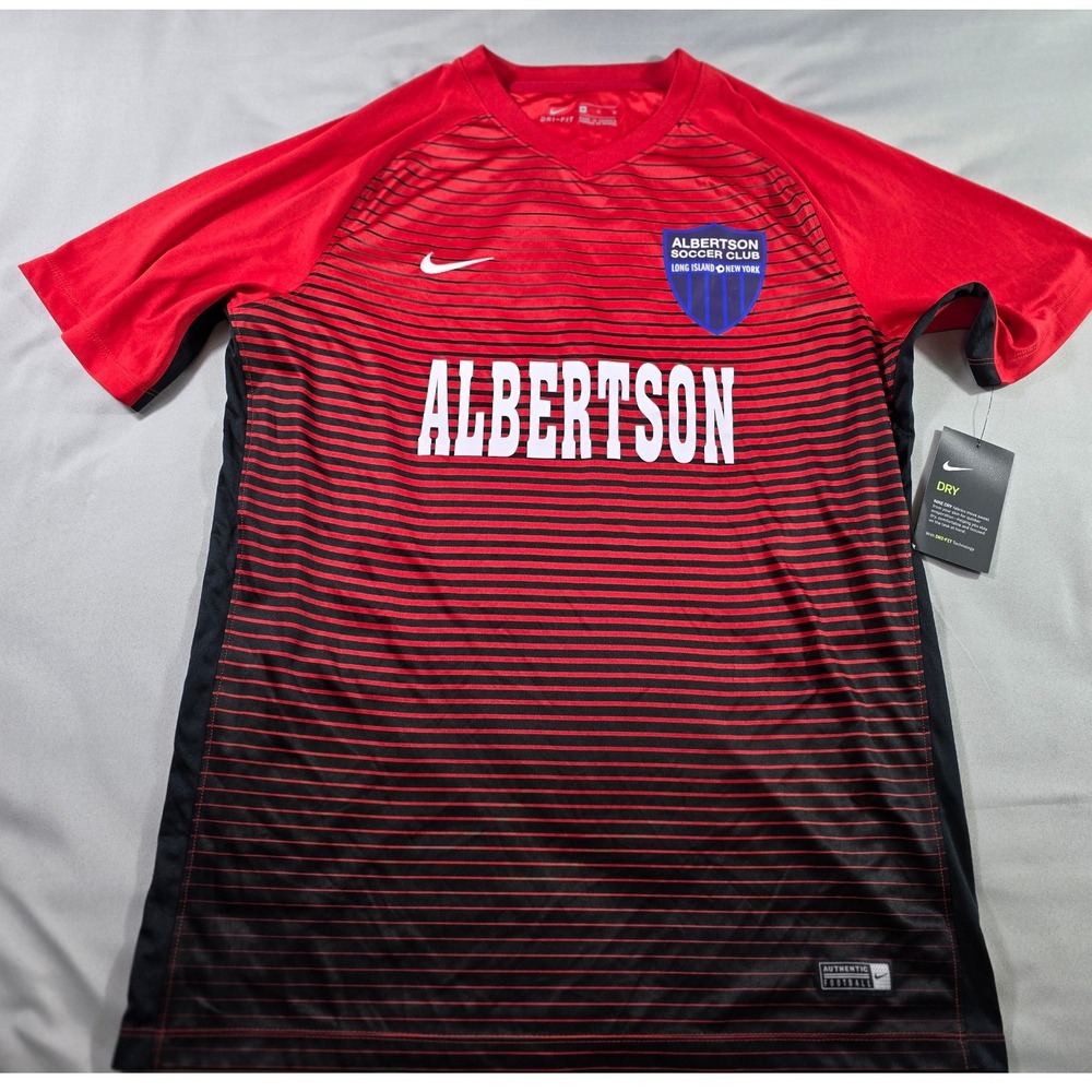 Nike Soccer Jersey Men Medium Red Albertson Soccer Club Long Island NY NEW